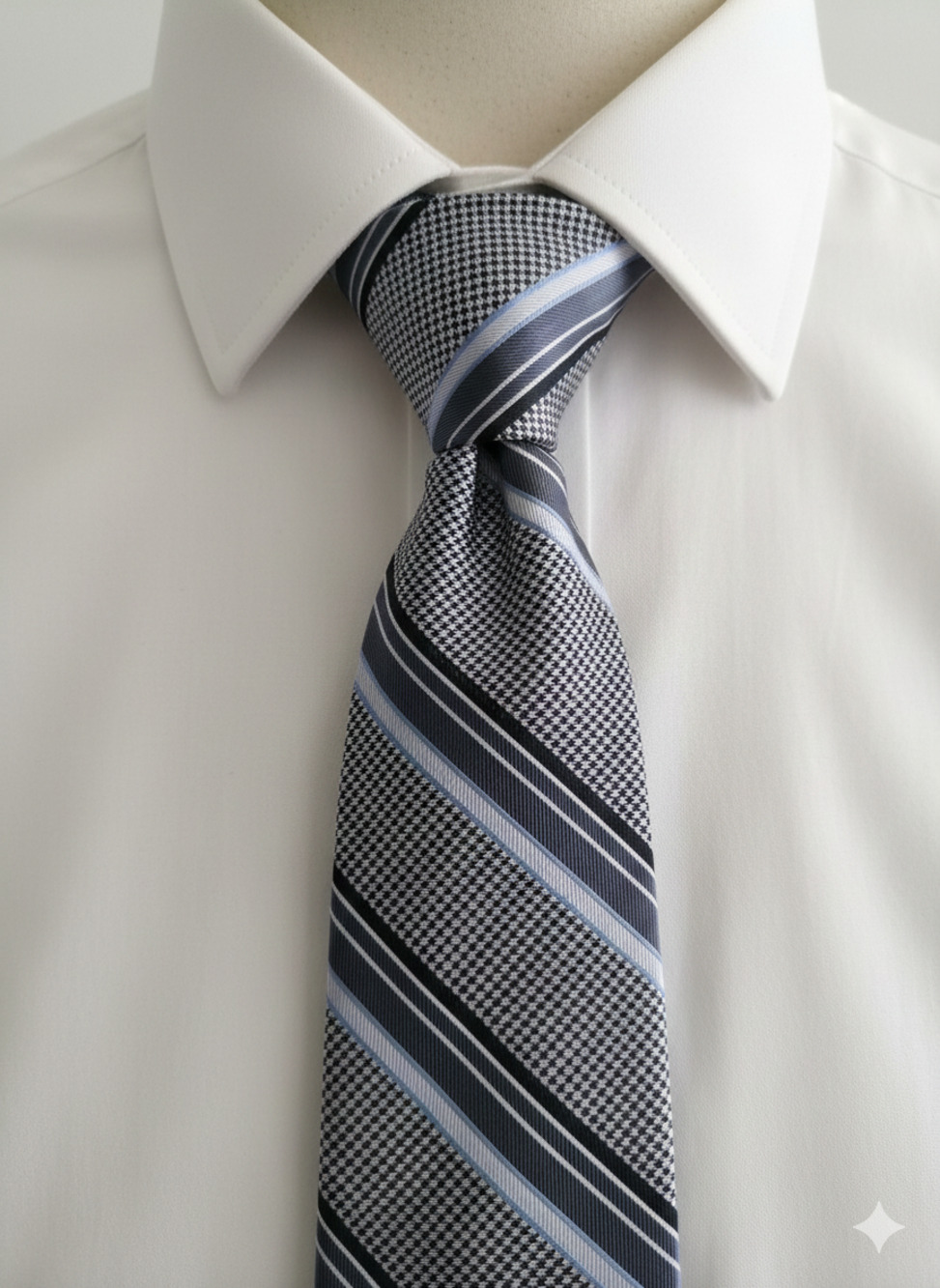 Nordstrom grey blue diagonal stripe houndstooth classic silk tie - 59.5"